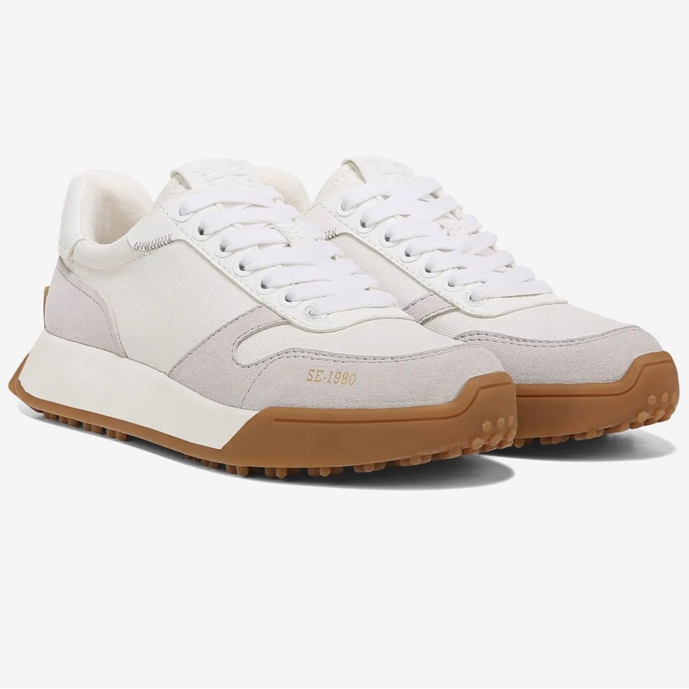 Sam Edelman White and Taupe Low-Top Sneakers with Gum Sole